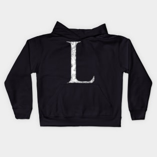 L in Roman White Marble Latin Alphabet Letter Sticker Kids Hoodie